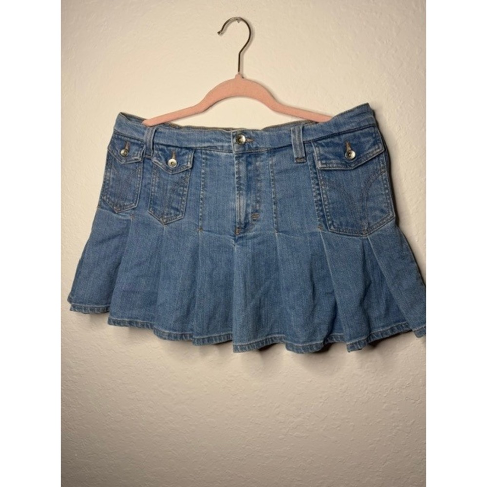 D&G Dolce & Gabbana Vintage Denim Mini Skirt Pleated Pin Up Pink Blue IT 42
